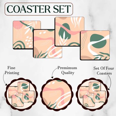 Set of 4 Coaster for Home and Kitchen | Dining Table Decor | Square Coasters | Kitchen Decorative Items | Table Decoration | Home Decor (Design 2)